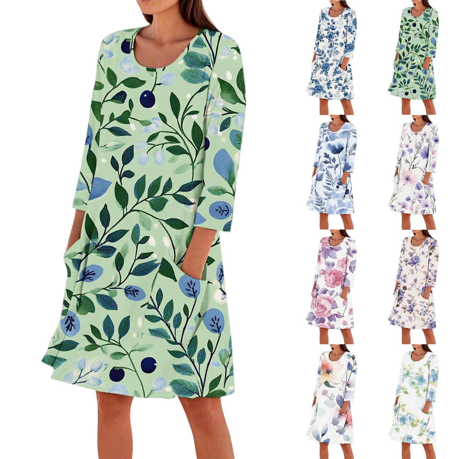 

Women s Fashion Casual Round Neck Three-quarter Sleeve Dress S фіолетовий