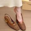 French Temperament Square Head Braided Bag Head Backspace Sandals Spring and Summer New Crystal Single Shoes Dark Brown