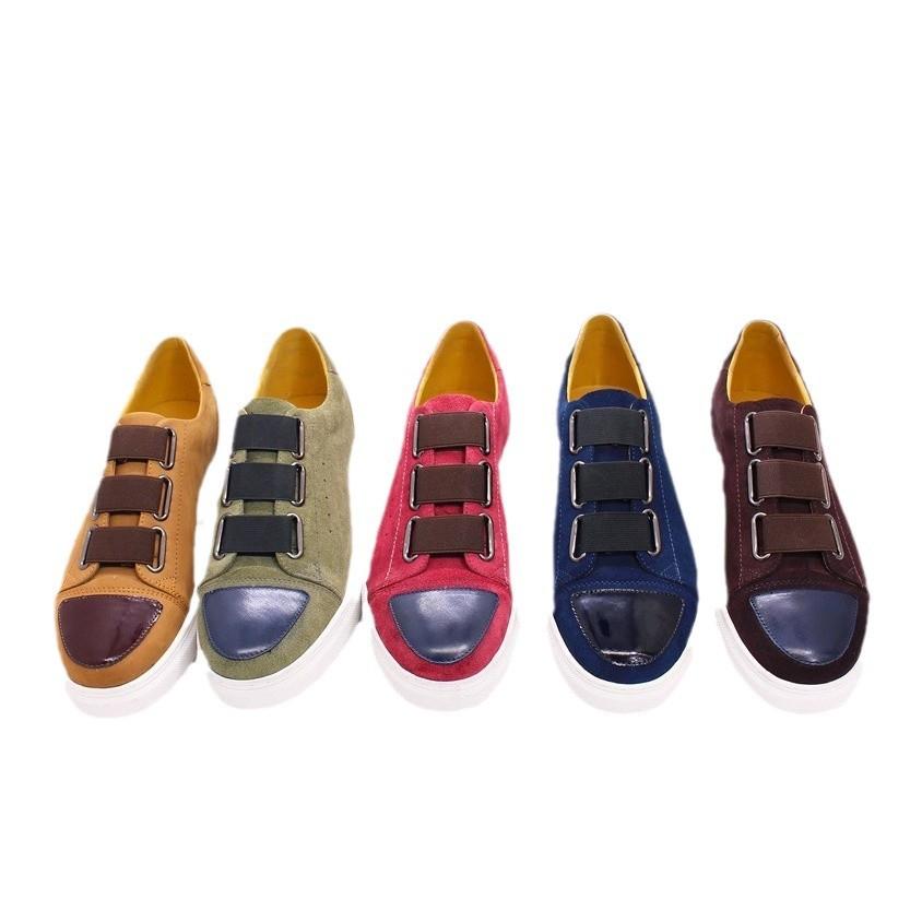 Casual Leather Shoes Large Size Shoes Men'S Leather Breathable Flat Comfortable Board Shoes Elastic Band Men'S Leather Shoes
