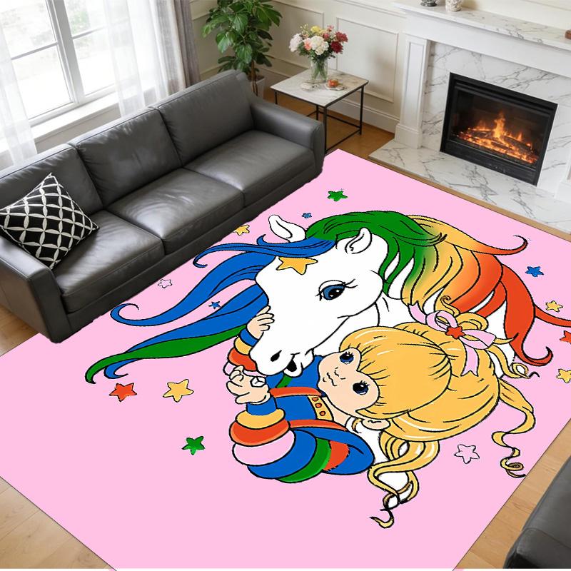 Anti‑Slip Crystal Velvet Floor Rug, Rainbow Brite Design Carpet for Indoor Living Bedroom Home Decoration