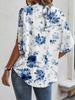 Women's Elegant Loose Short-Sleeve Printed Pullover Top with Round Neck Tie-Up Design