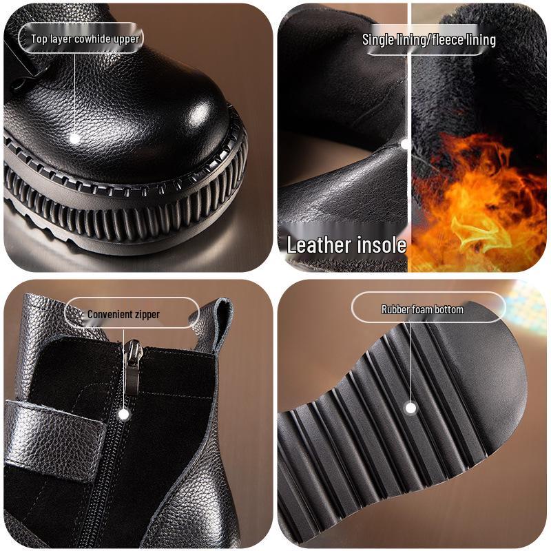 Women's Retro Genuine Leather Martin Boots - Height-Increasing, Thick Sole Ankle Boots for Autumn/Winter, British Style.