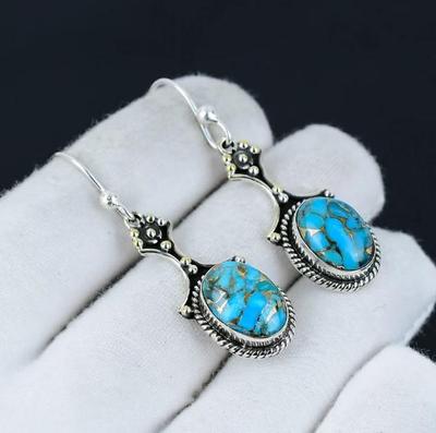 Σκουλαρίκια Μπλε Χαλκο-Τιρκουάζ, Σκουλαρίκια από Ασήμι 925, Σκουλαρίκια Μπλε Τιρκουάζ, Σκουλαρίκι Δώρο, Σκουλαρίκι με Πολύτιμο Λίθο, Statement Σκουλαρίκια