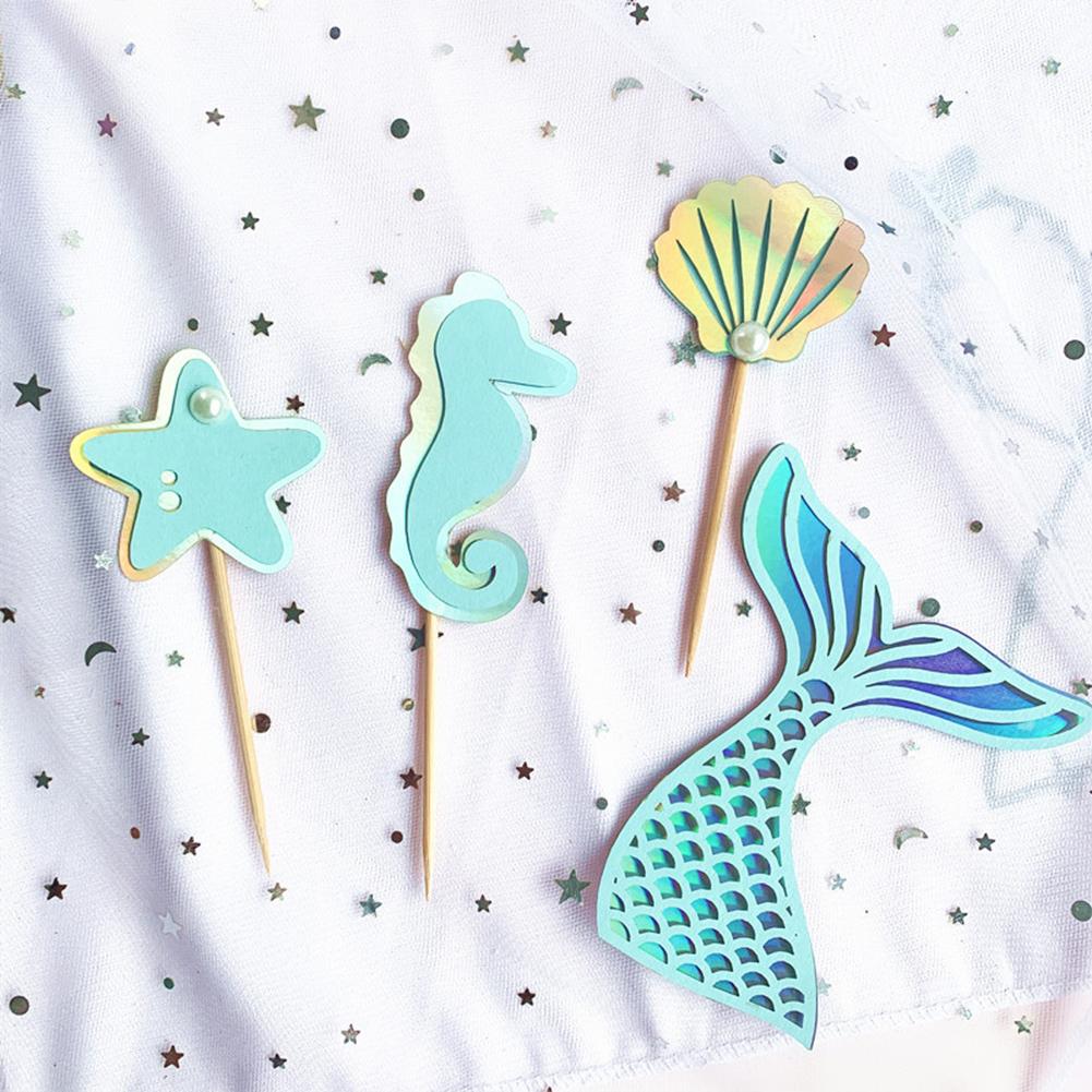 Colorful Paper Cake  Topper  Set Beautiful Practical Ocean Style Baking Cake Decoration Card Multipurpose Dessert Ornaments