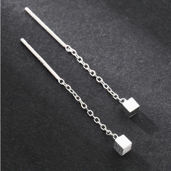Women Small Geometric Cube Long Dangle Chain Earrings Party Jewelry
