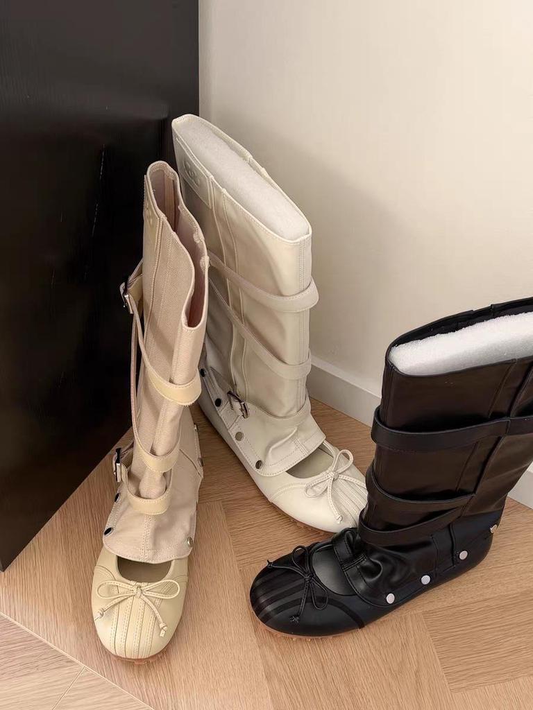 Women's Knee-High Boots: Two-Way Wear, Hidden Heel, Buckle Detail, Mary Jane Flats, Street Style, Summer/Autumn Sandals.