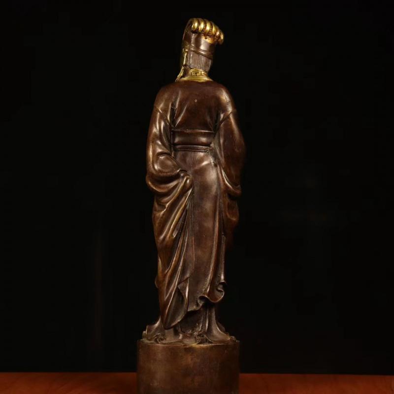 Brass Liang Figurine Wudong Master Zhuge Kongming Bronze Statue Home Decor Auspicious Craft Gift Office Decoration