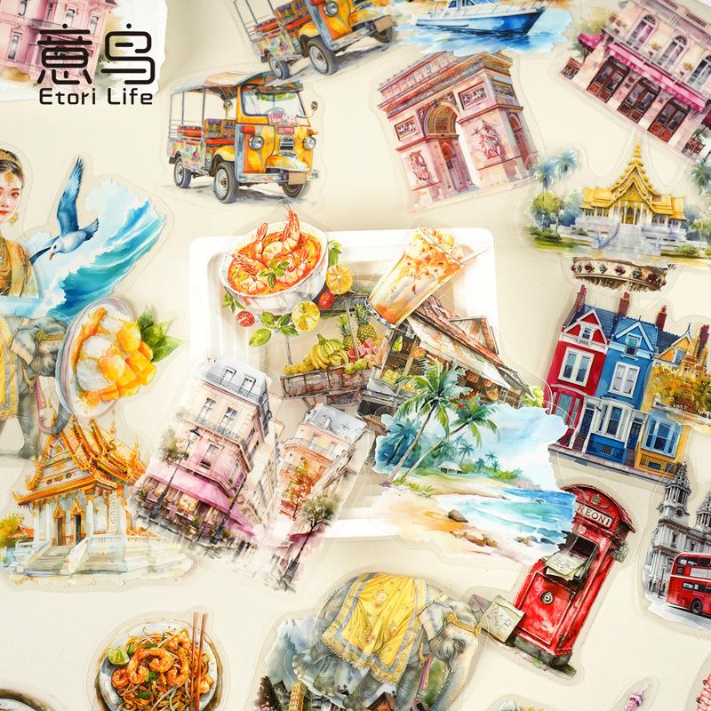 PET Architecture Material Sticker Pack Holiday Journey Series Journal DIY for Scrapbook Craft Creative Supply
