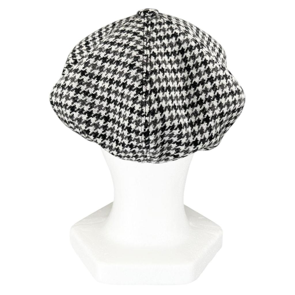 Excellent MIUMIU beret Houndstooth logo embroidery Gray wool Women L 5HC075 Used
