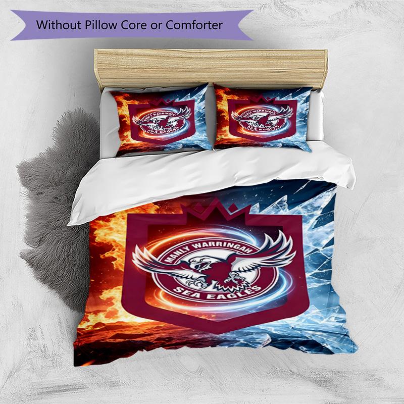 3pcs Duvet Cover Set (1*Duvet Cover + 2*Pillowcase, Without Core), Manly Warringah Sea Eagles Print Bedding Set, Bedroom Decor, All‑Season, Birthday G