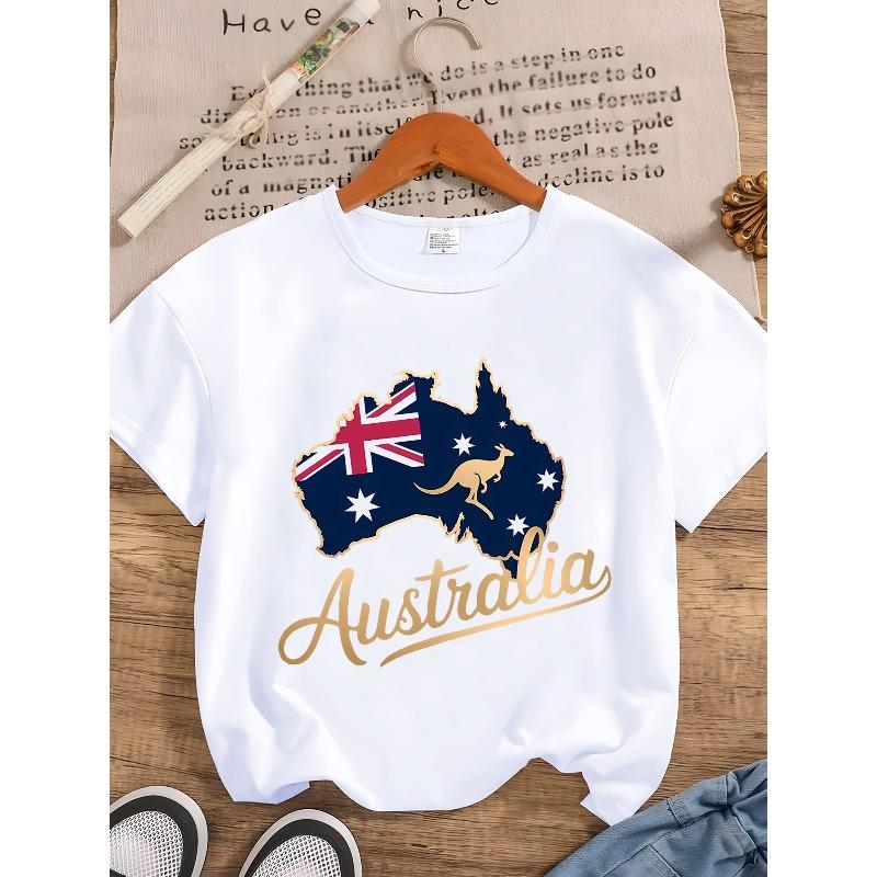 European Size [Australian Flag Print T-Shirt] Australian Flag Print Women s Short-Sleeved T-Shirt | Crew Neck, Casual Fashion, Micro-Elastic S