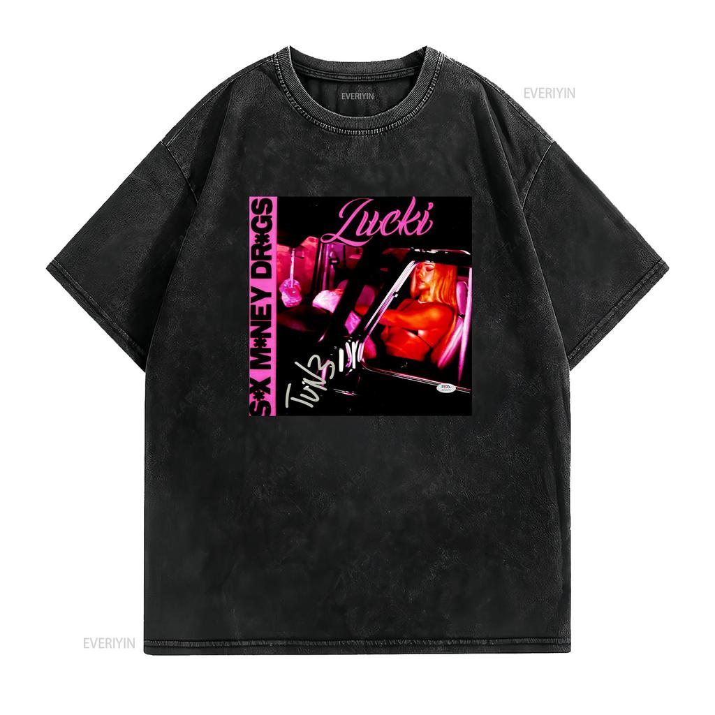 NEW Lucki SMD T Shirt Rapper Black All Size HH vintage Washed graphic Unisex designer clothes Casual Breathable