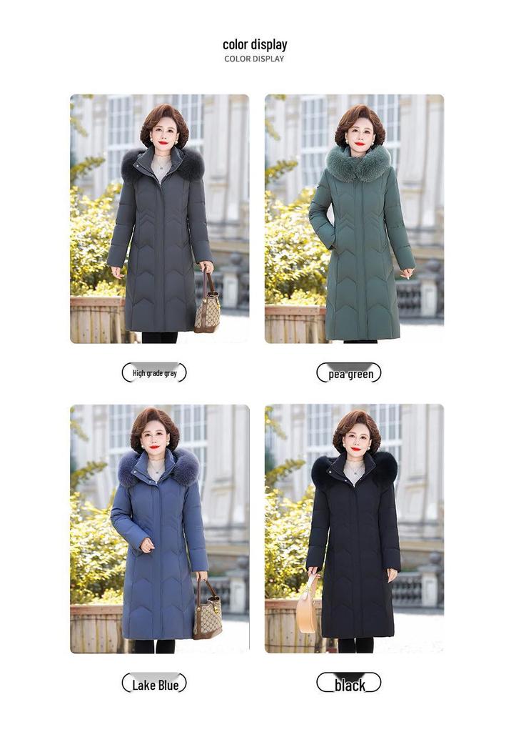 Fox Fur Collar Stylish Women's Down Jacket - Winter Mid-Length Plus Size Outerwear for Middle-Aged and Elderly.