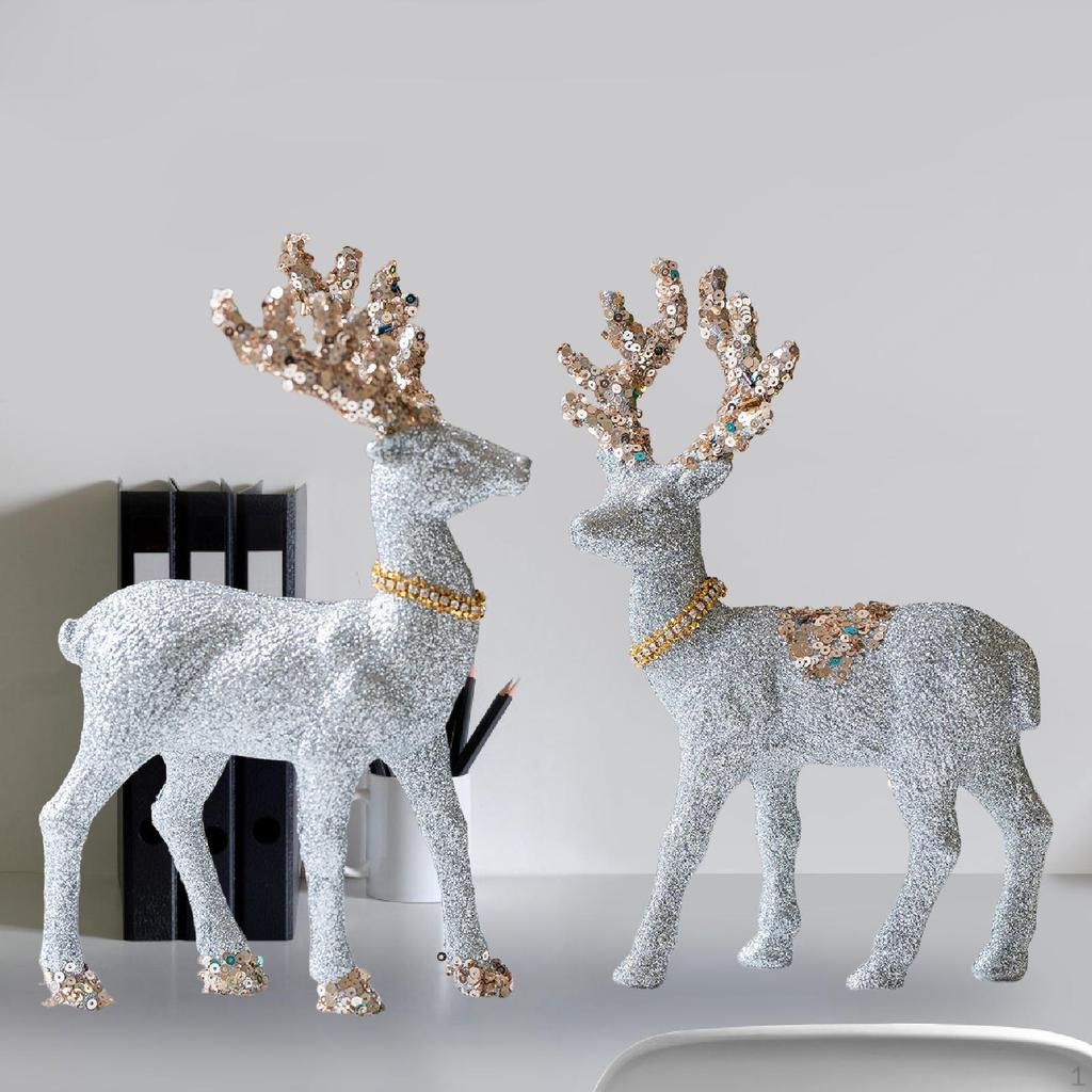 2 Pieces Christmas Reindeer Statues Animal Sculptures Ornament for Home