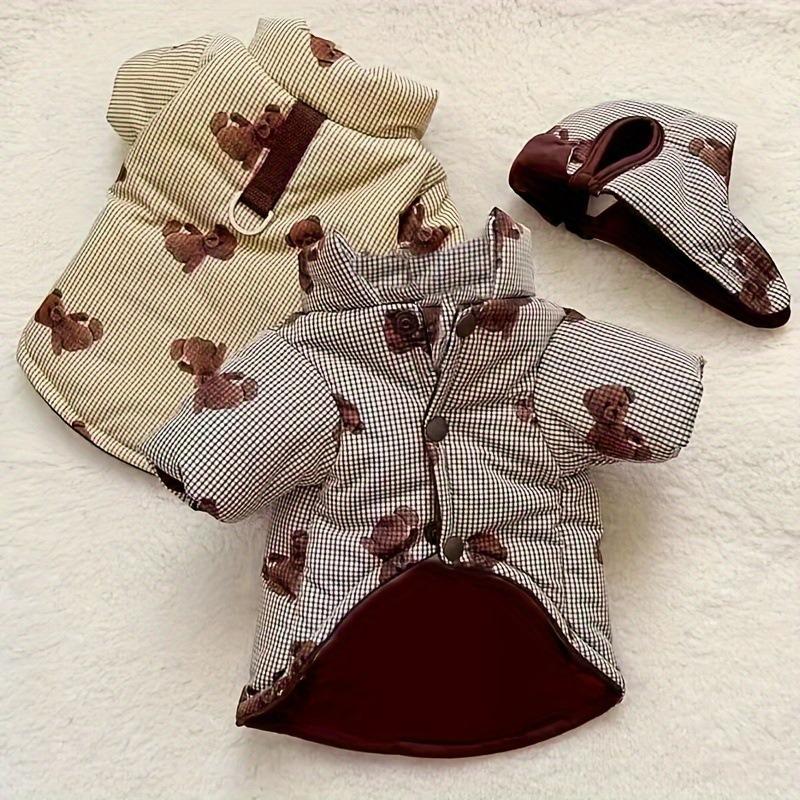 Giacca Cappotto Invernale per Cani con Stampa Orso e Cappuccio Moda Abbigliamento per Cani Cucciolo Piumino Addensato Cappotto per Gatti Barboncino Abbigliamento per Animali