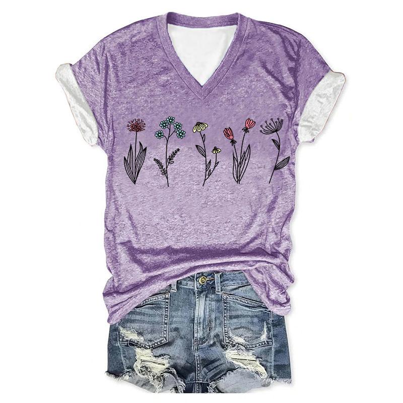 

Hot selling 3D digital printed casual trend V-neck short sleeved women s T-shirt floral print 3415 EMA 4XL