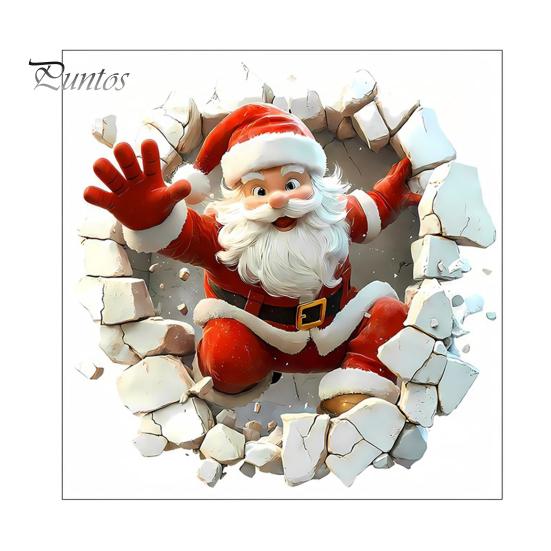 Self Adhesive Christmas Stickers for Door 3D Santa Wall Sticker, Decal, Realistic Breaking Through The Decals Home Decor Effect, Self-Adhesive Festive