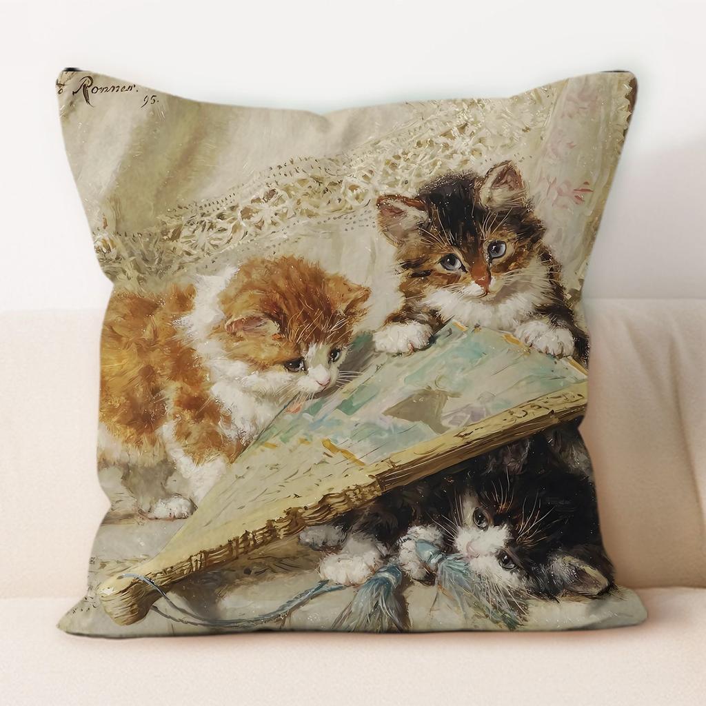 Oil Painting Cat Cat Picture Pillowcase Living Room Sofa Cushion Cover Bedside Pillow Pillowcase Home Decoration