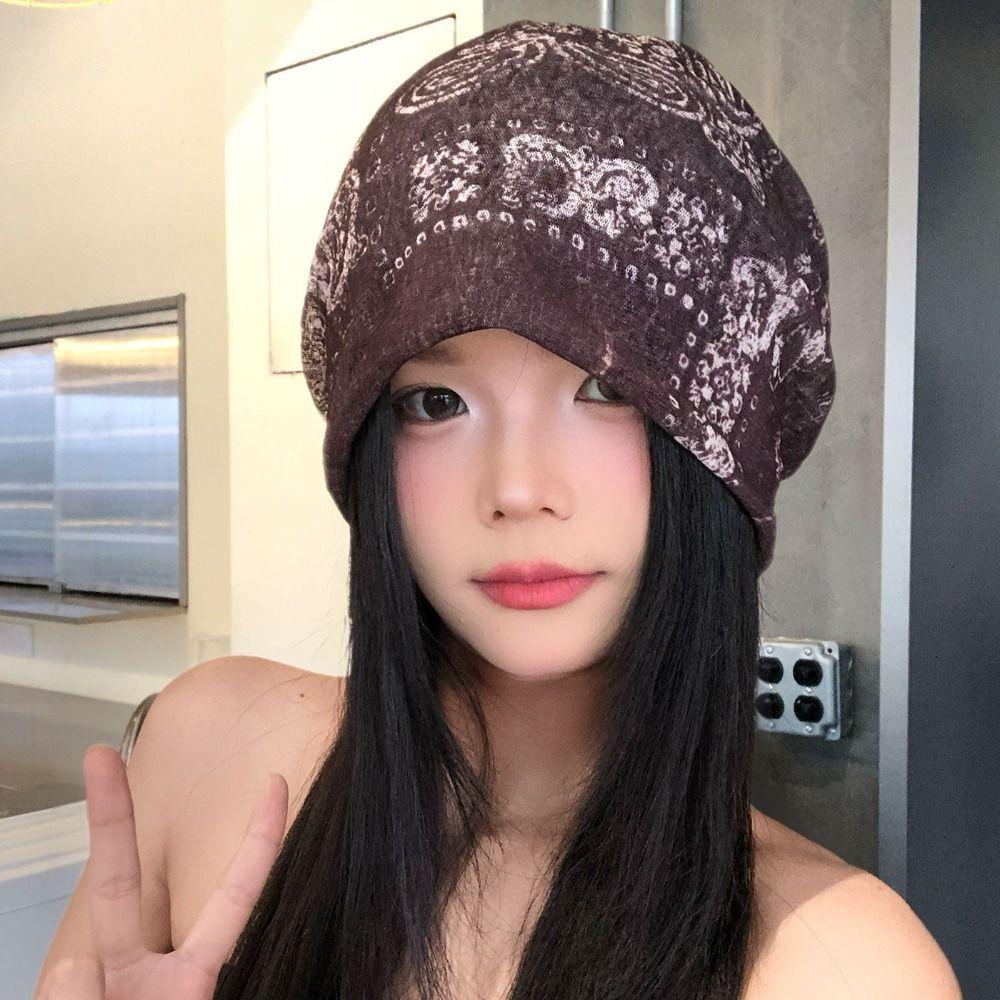 Large Head Circumference Stacked Hat Ethnic Style Beanies Cap Pullover Hat  for Women and Girl