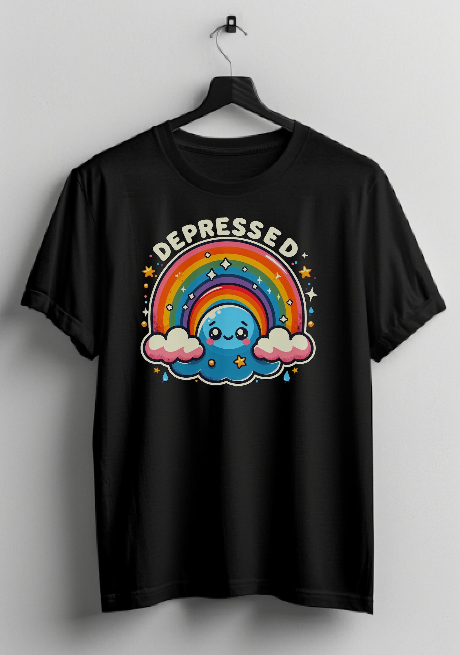 Humorous  Depressed  Graphic T-Shirt: Rainbow Dark Humor S