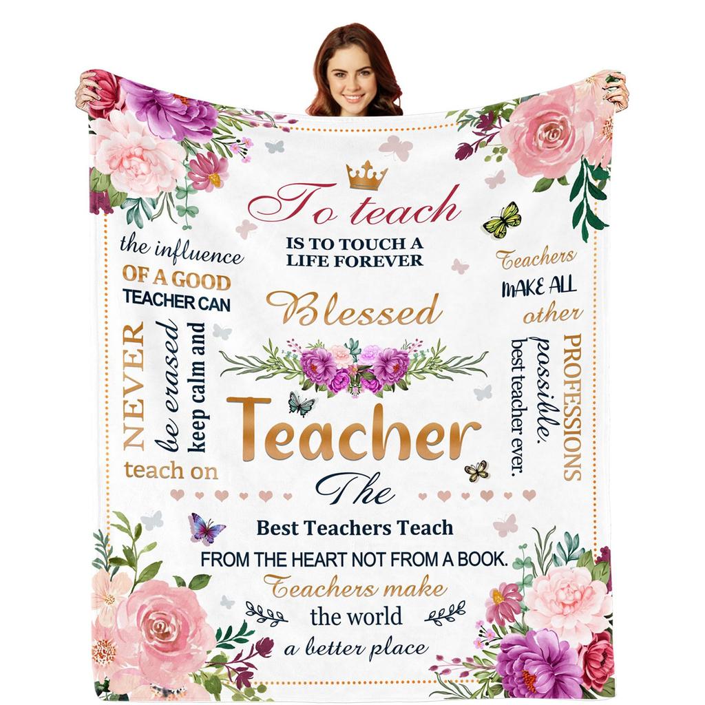 Thank You Teacher Gift Blanket Decorative Flannel Blanket Teachers' Day Graduation Retirement Birthday Blanket