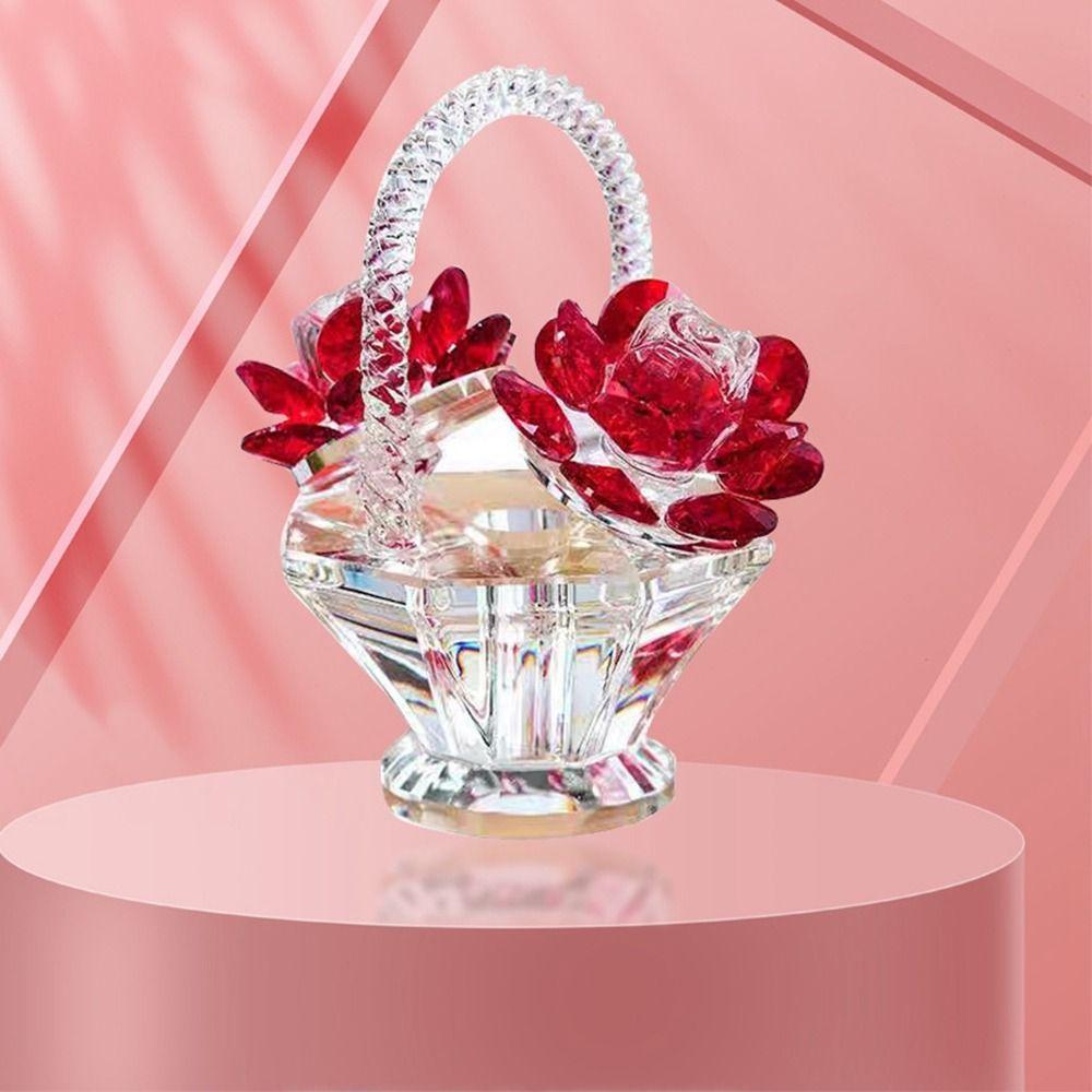 Crystal Art Flower Basket Crystal Ornament Small Car Ornaments  TV Shelf