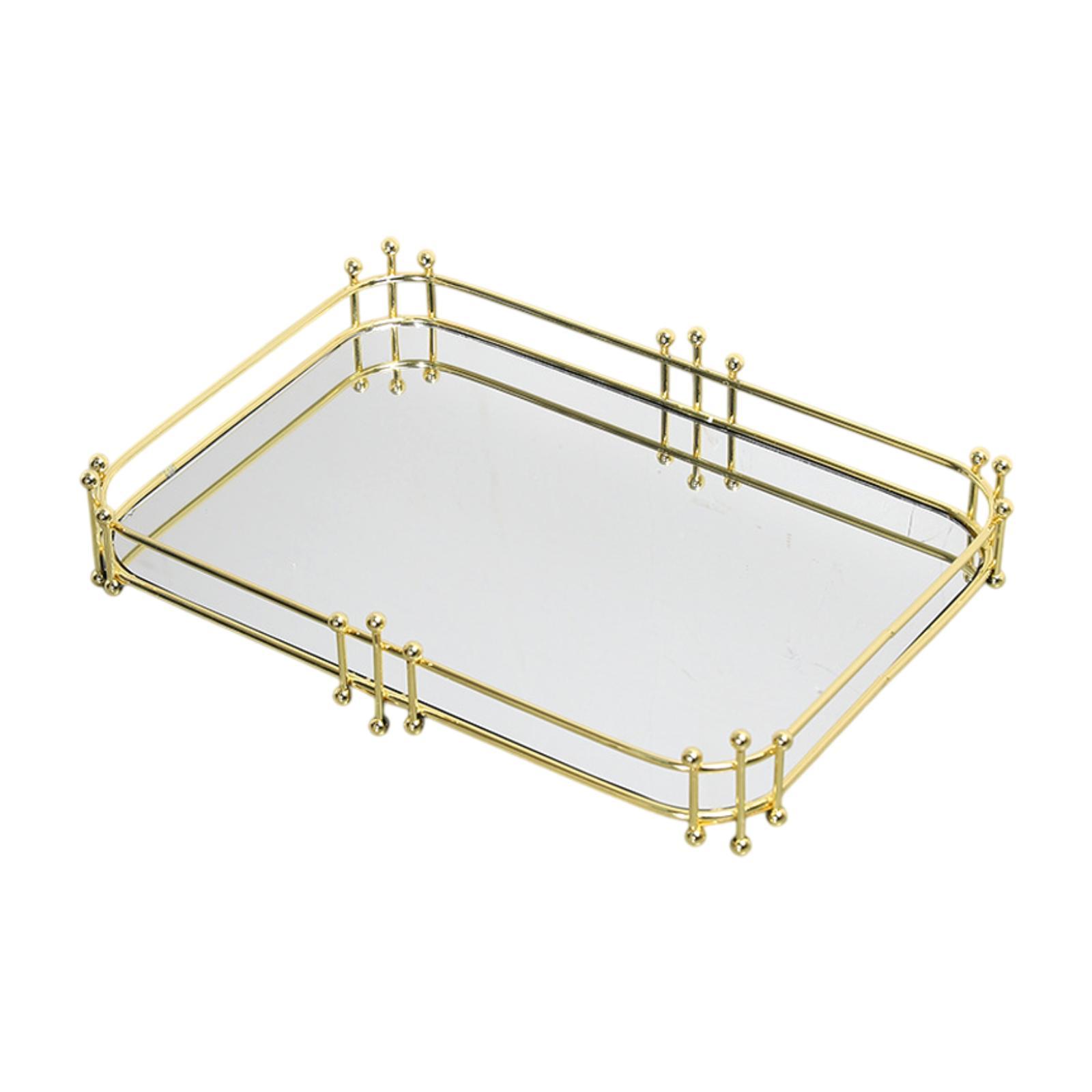 

Jewelry Organizer Tray for Vanity, Rectangle Serving Tray with Mirror for Beauty Products And Toiletries золотий