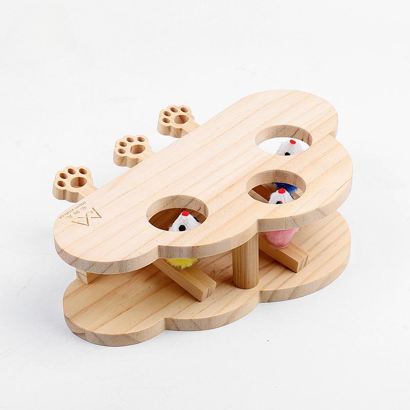 Cat Toy Interactive Mole Fighting Solid Wood Toy Indoor Cat Kitten Mouse Catching Game