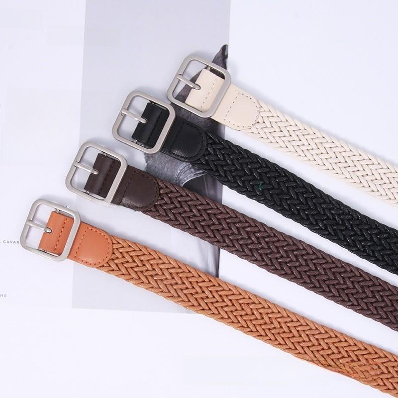 Casual Womens Cotton Linen Woven Belt With Pin Buckle For Daily Wear