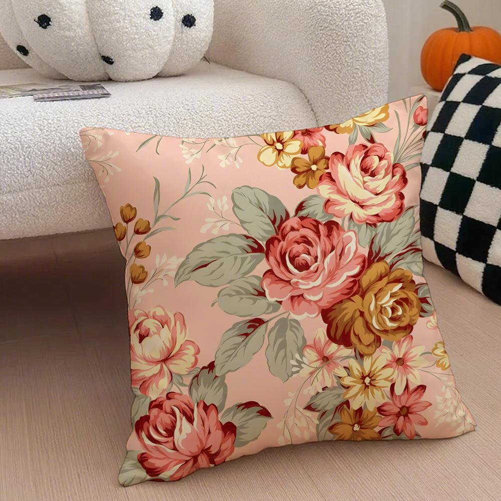 Vintage Floral Pillow Pastoral Style Cushion Cover Throw Pillow Cover Hidden Button Durable Polyester Chair Cushion
