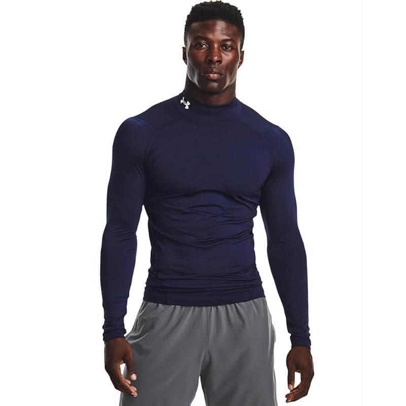 

[Under Armor] base layer UA heat gear armor compression long sleeve mock shirt men s Midnight Navy White M