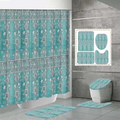 4 STÜCKE Duschvorhangsets Mit Duschvorhang Und Teppichen Toilettendeckelteppich U-Form Matte Und Badematte Badezimmerset Mit 12 Haken