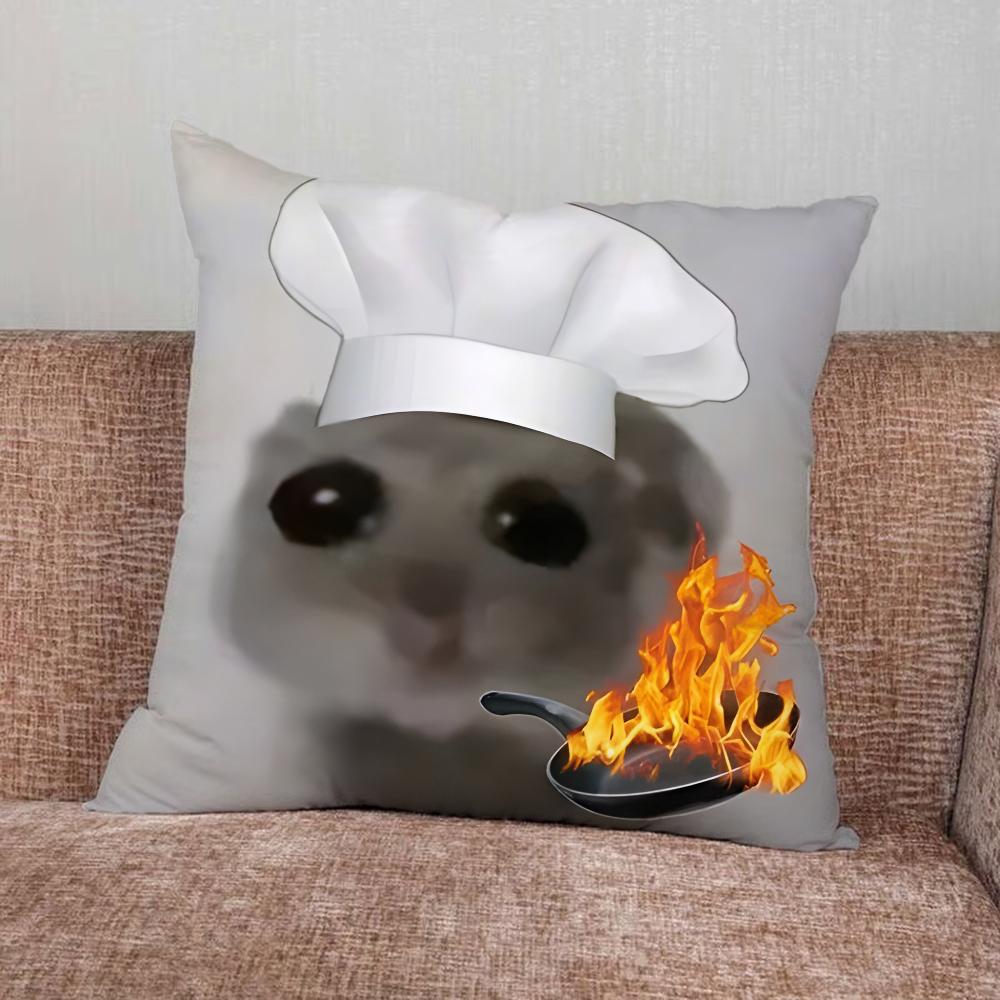 Funny Sad Hamster Meme Pillow Case For Home Bedroom Car Office Decoration Living Room Sofa Cushion Cover Suitable