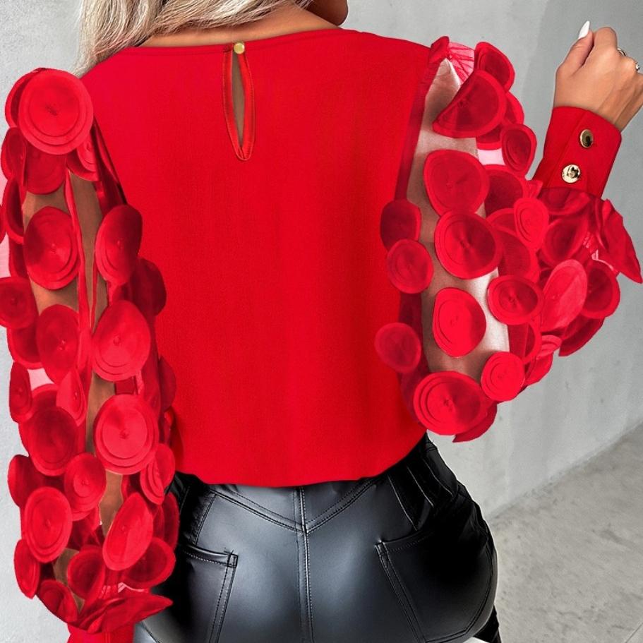 Dame Mote Casual Vår Høst Ensfarget Trykk Langermet O-Hals Bluser & Skjorter Pullover EMA