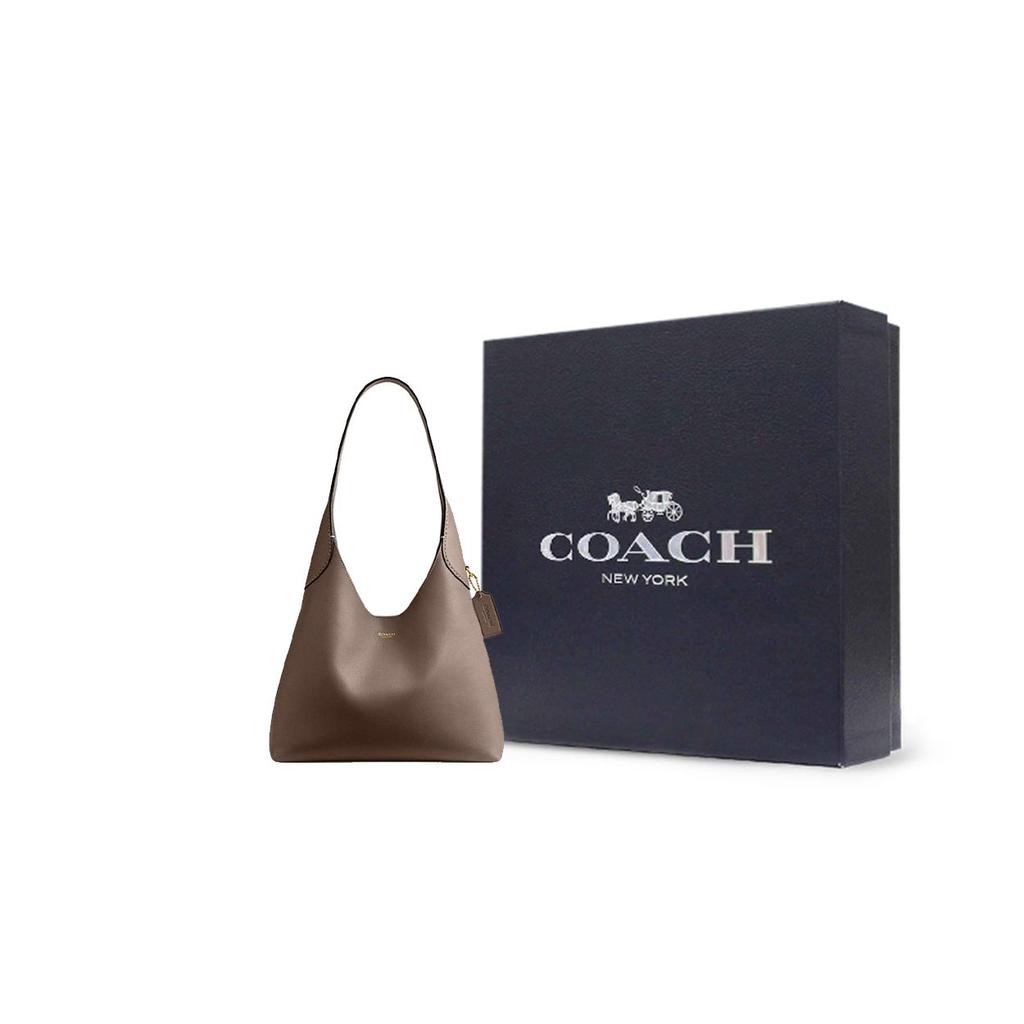 Coach Brooklyn 28 Logo Magnetic Closure Natural Grain Leather Tote Shoulder Bag Large Women Bags Dark-Gray CU068-B4CBD