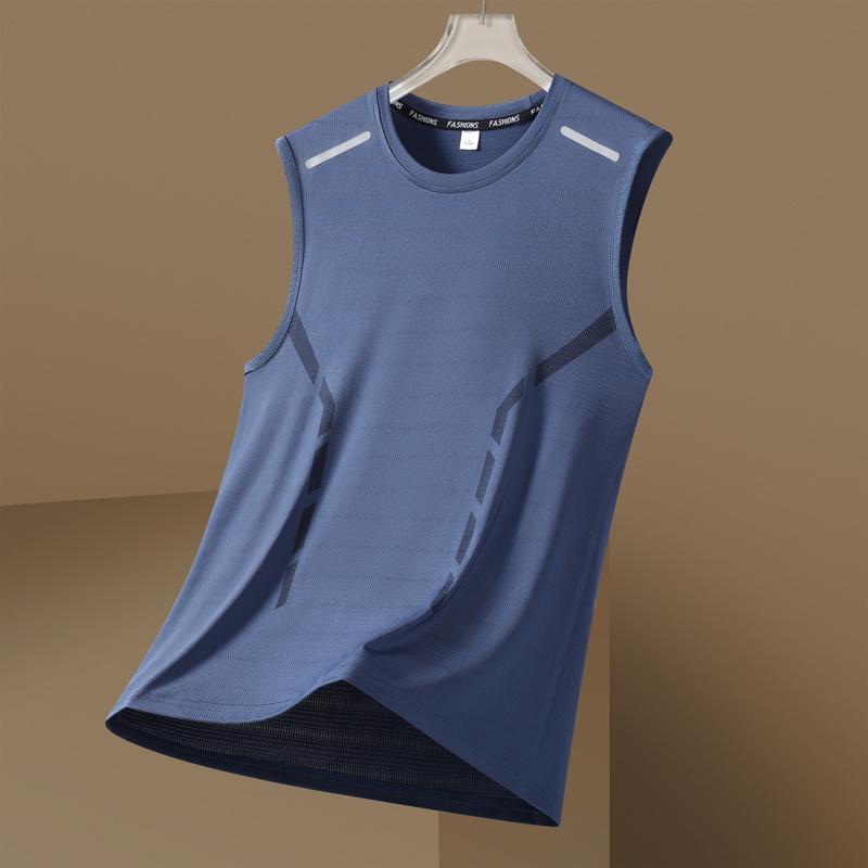 

Mens Sleeveless T-shirt Summer Sports Loose Vest Ice Silk Speed Dry Breathable Thin Section Top Running Basketball Shirt 5XL синій
