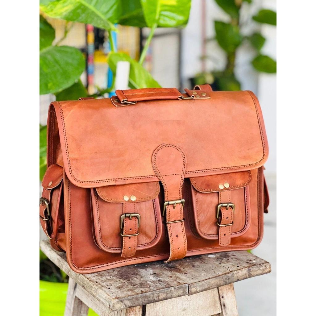 Handmade Men's Pring Leather Vintage Laptop Messenger Briefcase Bag Satchel