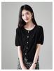 100% sheep wool round neck short sleeved wool sweater for women 2026 spring and autumn casual versatile short knitted top