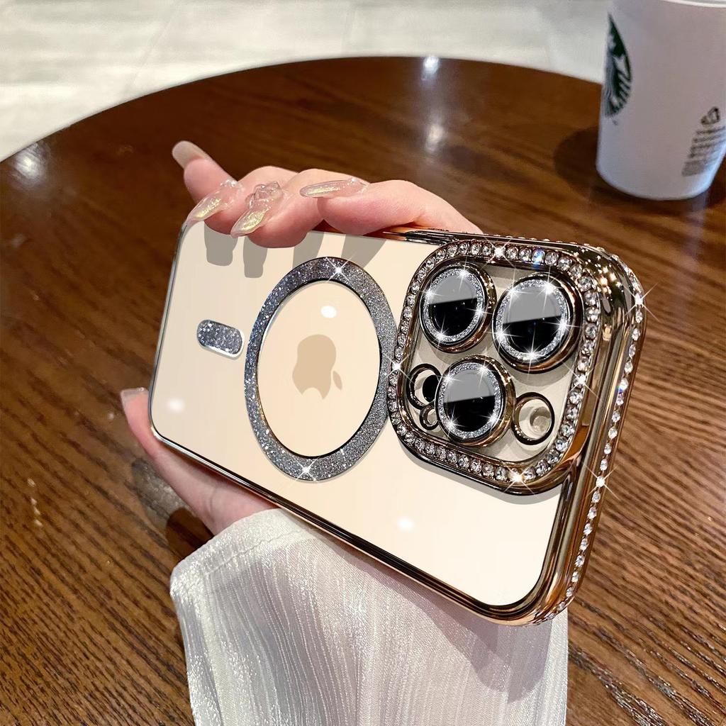 Applicable to iPhone11 glitter edge drill magnetic electroplating mobile phone case Apple 11promax transparent silicone protective case