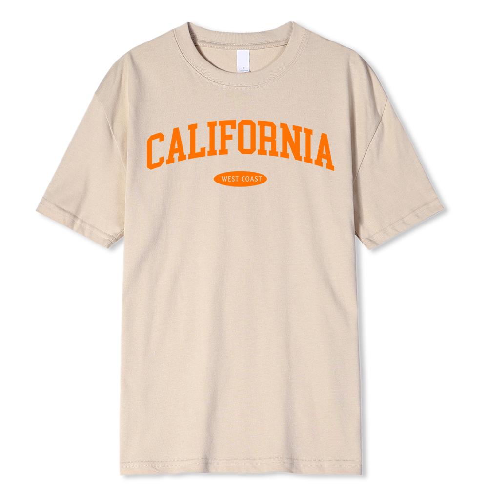 West Coast Of California Print Mens T-Shirt 100% Cotton Loose Tee Clothing Crewneck Menswears Summer Tops