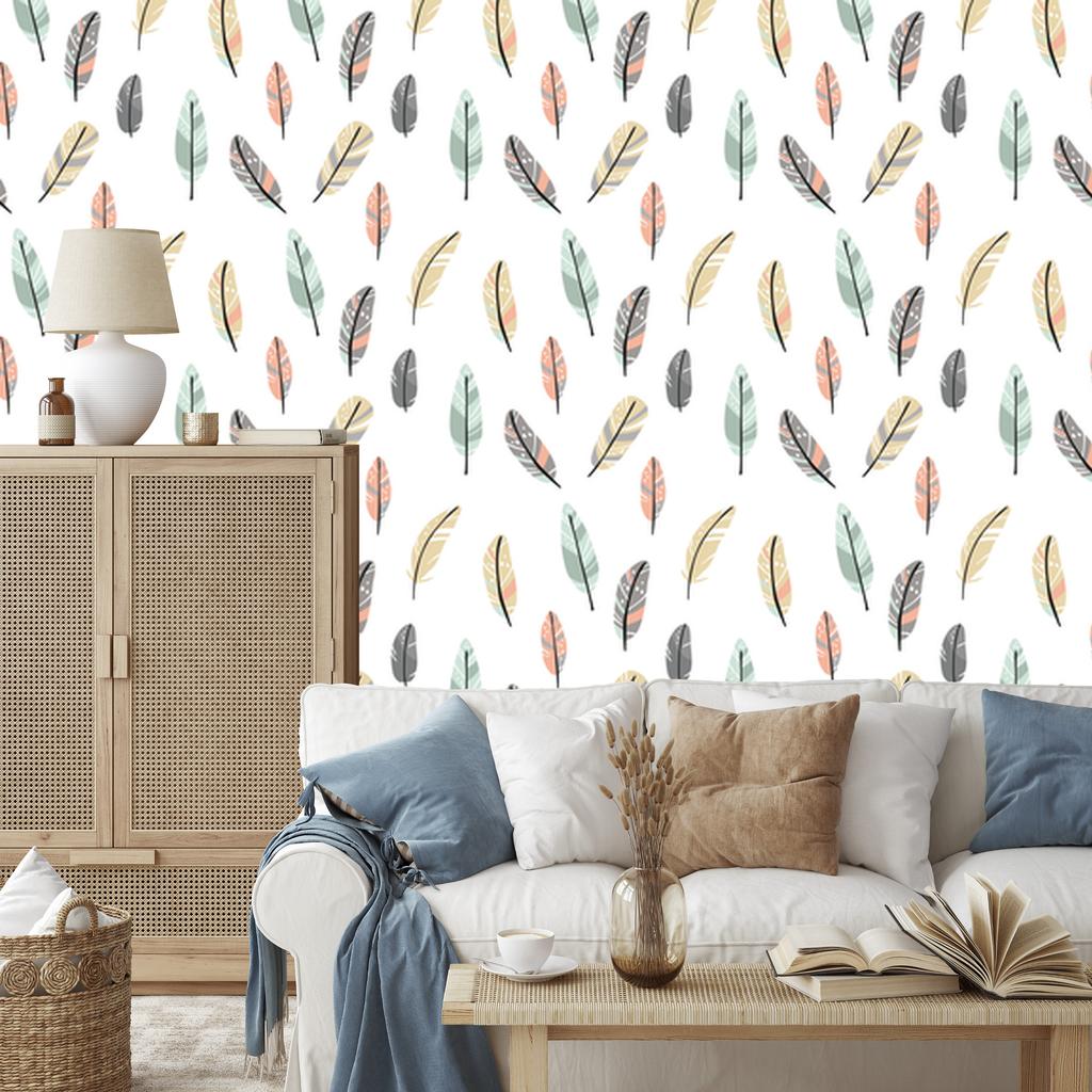Colorful Indian Feathers Wallpaper for Living Room and Bedroom 50x1000