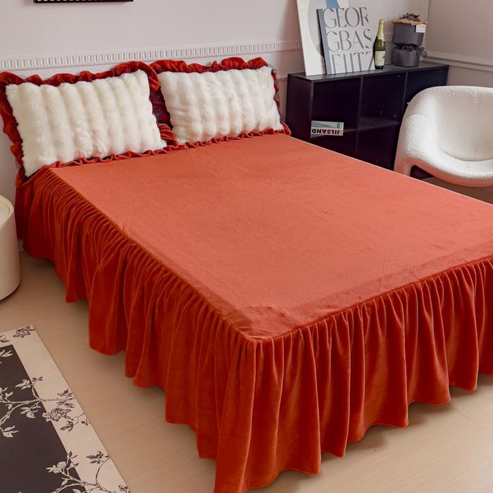 new solid color double-sided milk fleece bed skirt single piece no pillowcase winter flower household bed skirt