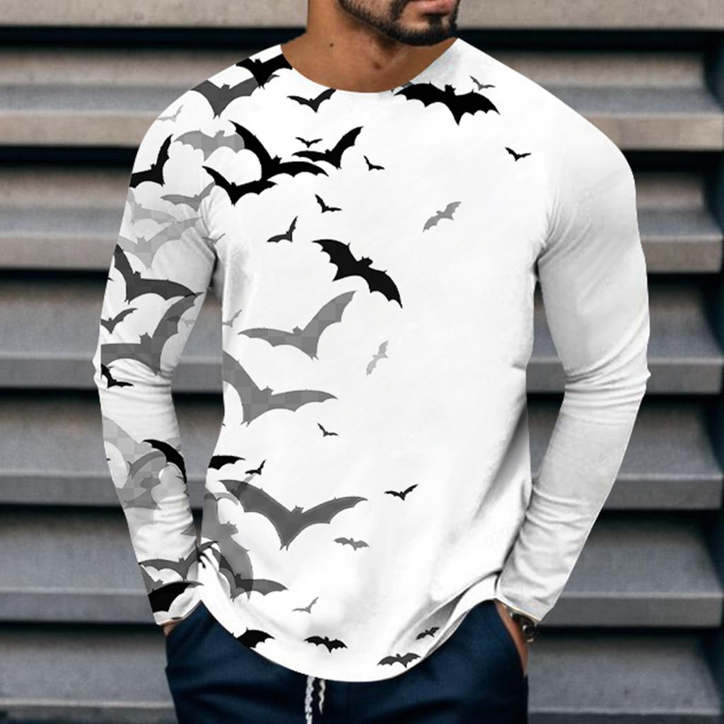 Spring and Autumn Round Neck 3D Bat Printed Top Fashionable Casual Long Sleeved Men's T-shirts