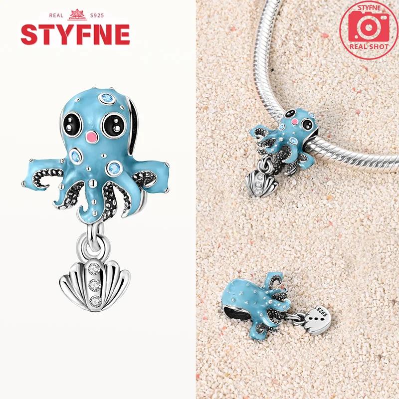 

Silver 925 Pink Blue Zircon Sea Turtle Octopus Charm Beads For Bracelet for Women 925 Pendant Bead DIY Jewelry Antique Gold Plated