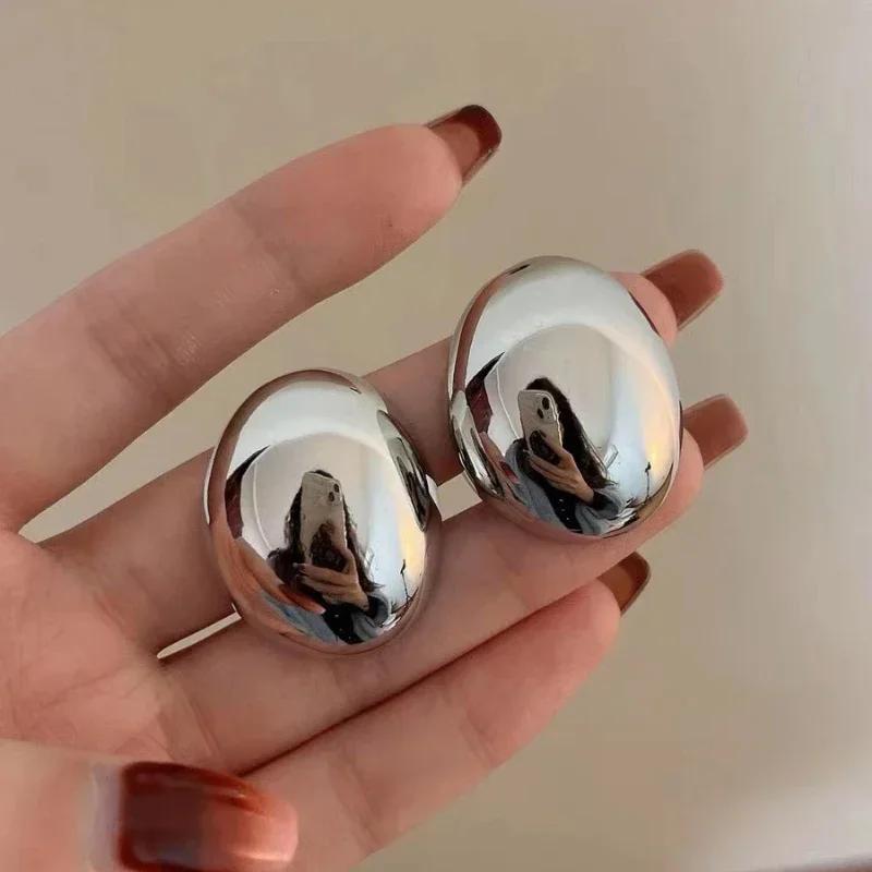 

Personality Exaggerate Water Drop Oval Glossy Gold Color Silver Color Metal Earrings for Women Girl Trendy Ear Stud Earring серебряный