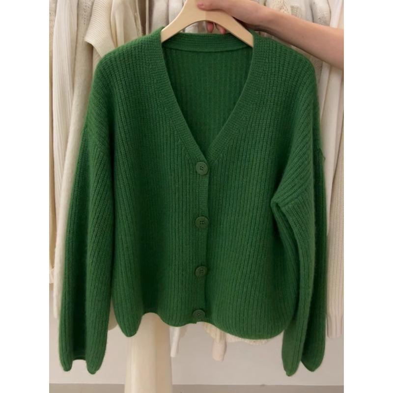 Heavy beautiful new cherries red sweater jacket women's winter senior sense super good-looking knitted cardigan