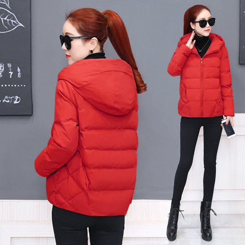 Damen Herbst und Winter Plus Size Kurzer Abschnitt Kapuze Einfarbig Warme Jacke Kleine Lockere Dünne Jacke