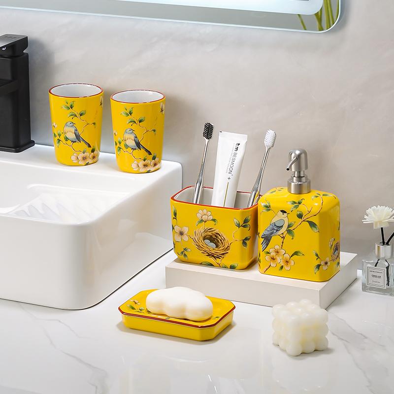 soap dispenser shampoo dispenser High temperature ice crack ceramic mouthwash cup lotion bottle set bathroom mouthwash cup