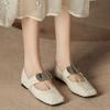 Women Spring Mary Jane Flats Soft Sole Metal Accent Slip-On Shoes H83-1 Chunky Platform Slingback Casual Leather