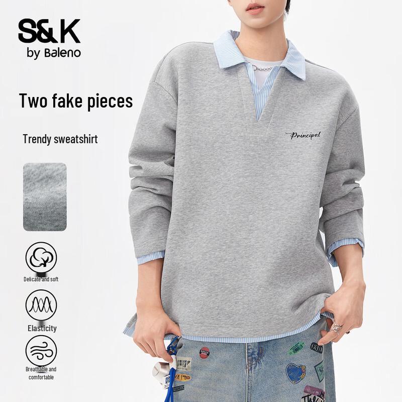 Baleno Men s S&K Series Fake Two-Piece Lapel Sweatshirt S